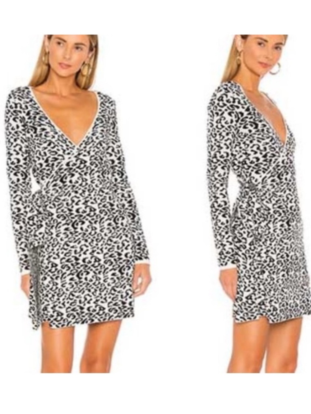 Nwt Lovers + Friends Merida Animal Print Wrap Sweater Dress Generous Xxs